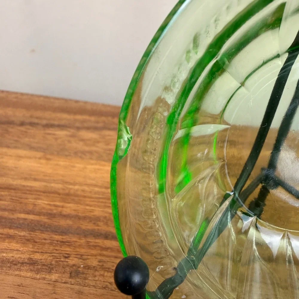 Federal Glass Colonial Fluted Rope Green Uranium Glass Bowls Depression Set (6)
